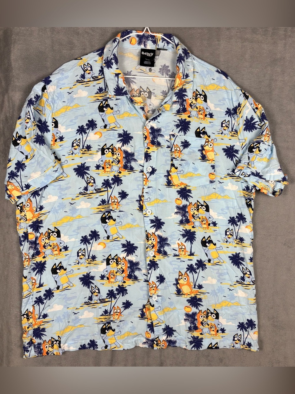 Bluey Adult XL Hawaiian Button Up Shirt Rayon Tropical Beach Blue Men Women